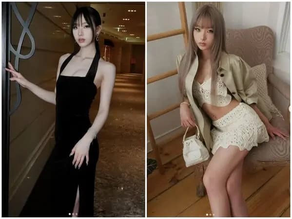 Elly原本留及眉刘海的造型对比