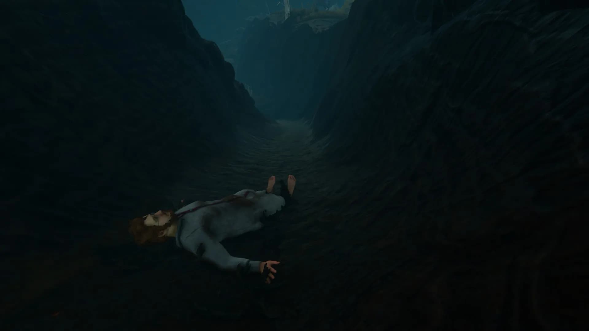 《一步一脚印》游戏画面:主角从高处跌落的动态场景