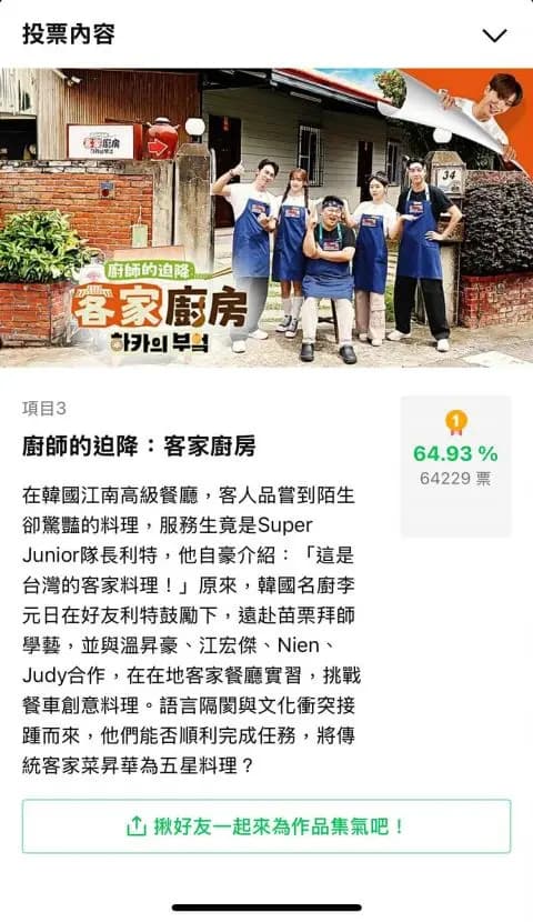 第60屆金鐘獎「人氣綜藝節目獎」投票畫面(圖源:LINE截圖)