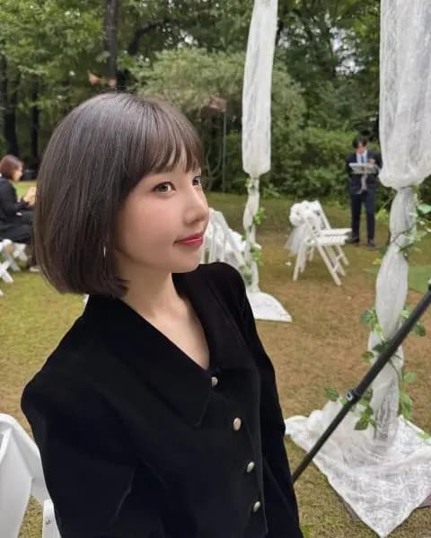 Joy婚礼新造型黑色短发空气刘海果汁妆年轻可爱 IG