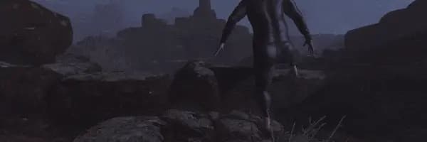 《一步一脚印》游戏画面:主角在山间小径行走的场景