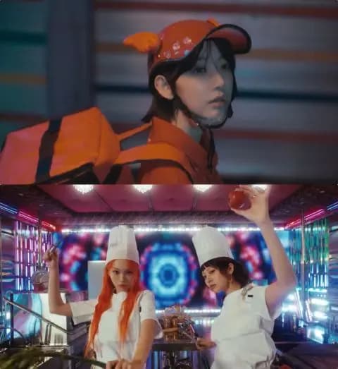 LE SSERAFIM《SPAGHETTI》预告片中Sakura外送画面截图(YouTube@HYBE LABELS截圖)