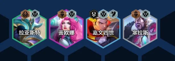 前排四重装及拉亚斯特、蕾欧娜、嘉文四世、塞拉斯站位参考