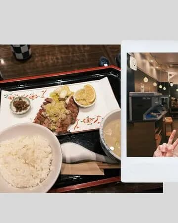 焦凡凡享用厚切牛舌與豐盛料理